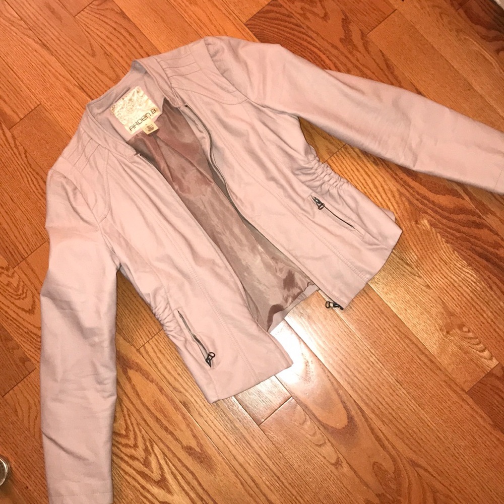 Faux Leather Light Pink Contemporary Jacket.